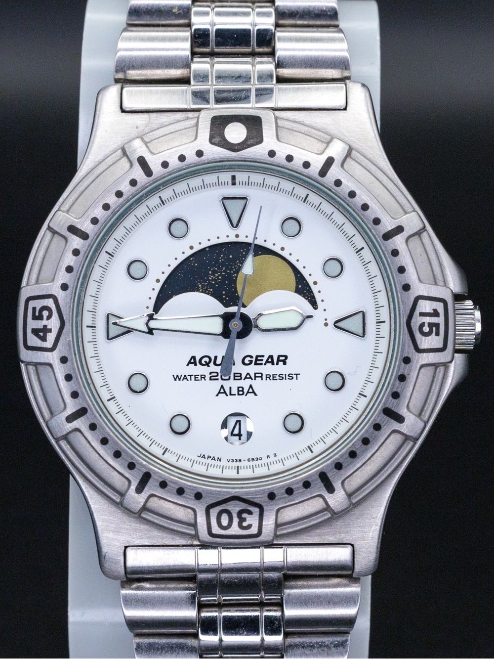 Seiko Alba RARE Aqua gear V338-6B20 Vintage 38mm Moonphase JDM Import Watch